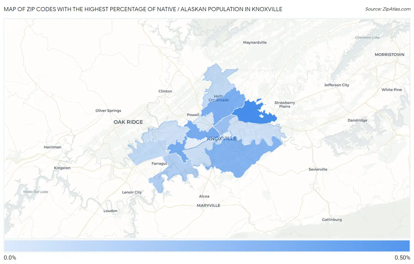 Zip Codes with the Highest Percentage of Native / Alaskan Population in Knoxville Map