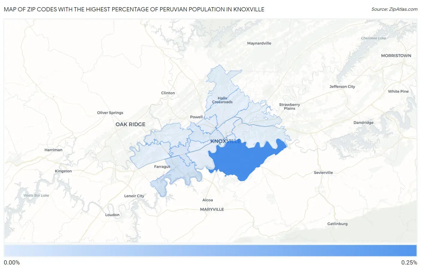 Zip Codes with the Highest Percentage of Peruvian Population in Knoxville Map