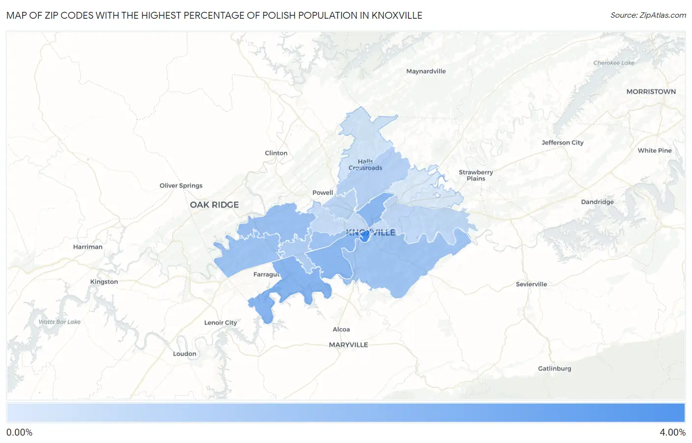 Zip Codes with the Highest Percentage of Polish Population in Knoxville Map