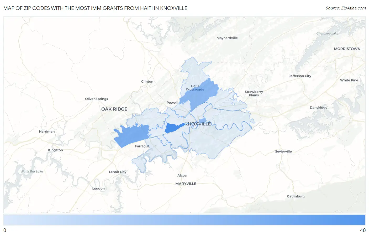 Zip Codes with the Most Immigrants from Haiti in Knoxville Map