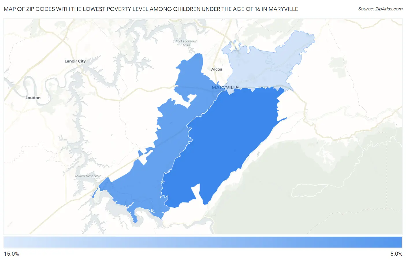 Zip Codes with the Lowest Poverty Level Among Children Under the Age of 16 in Maryville Map