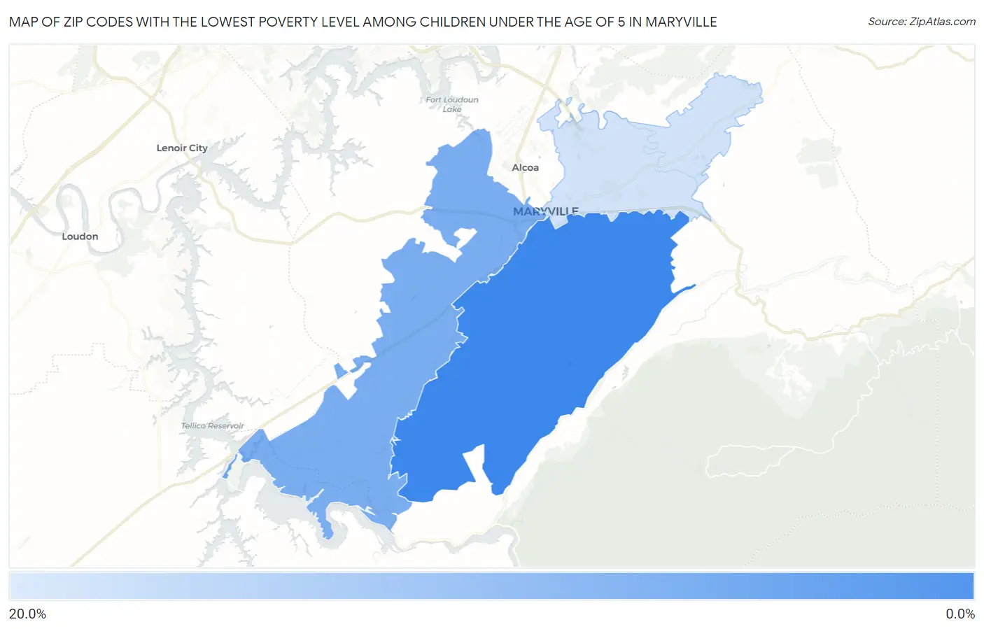 Zip Codes with the Lowest Poverty Level Among Children Under the Age of 5 in Maryville Map