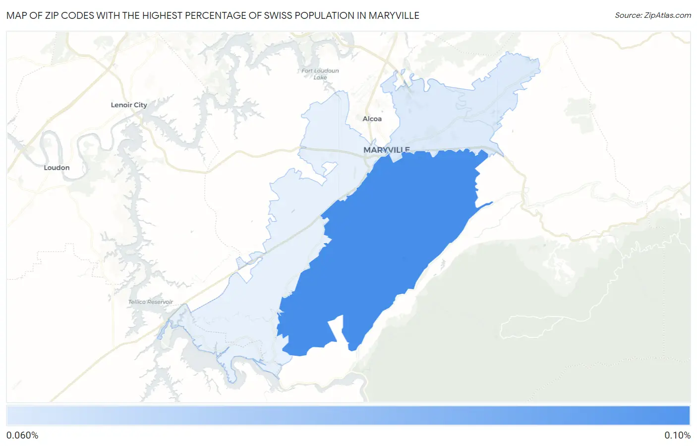 Zip Codes with the Highest Percentage of Swiss Population in Maryville Map