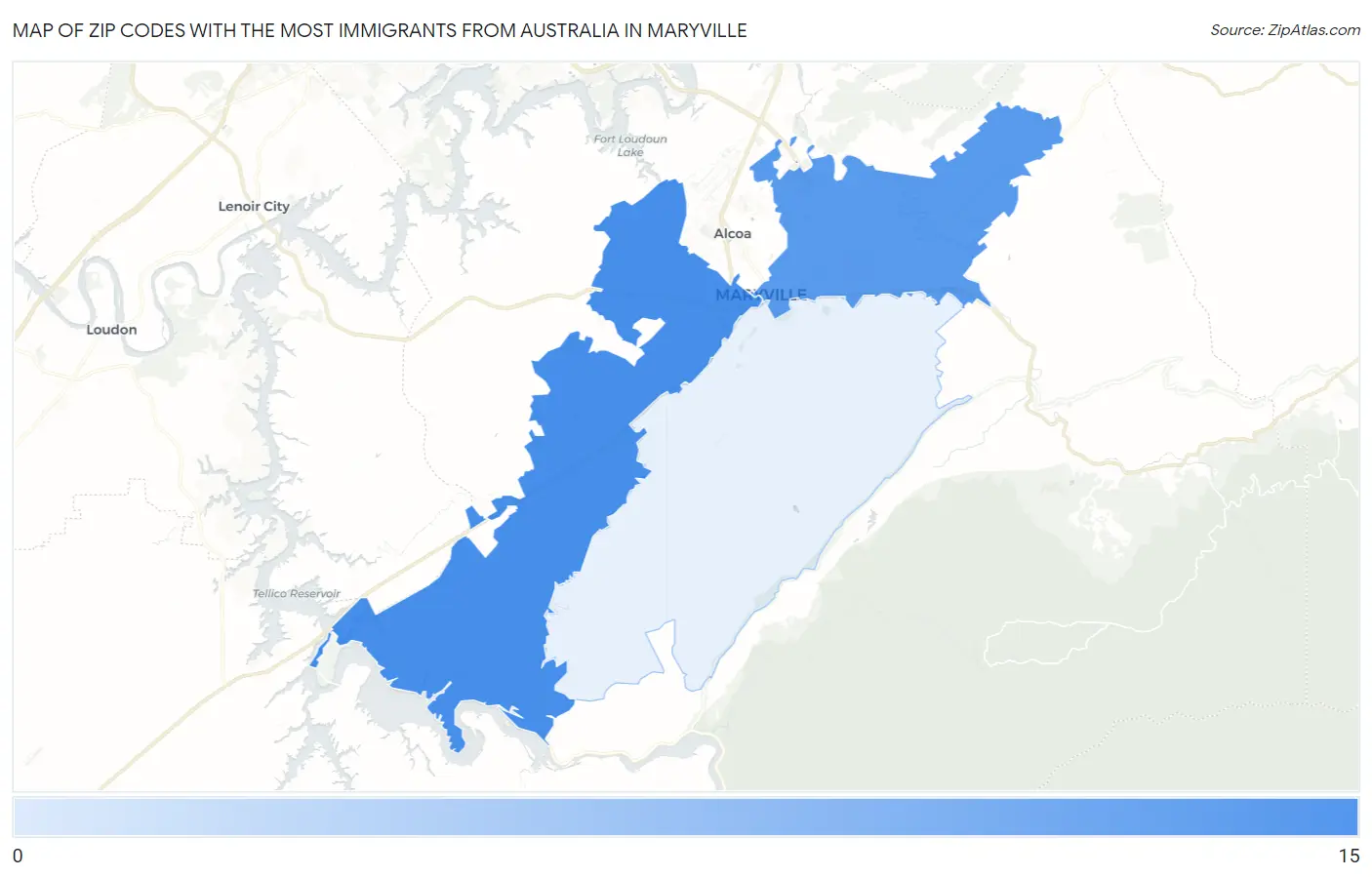 Zip Codes with the Most Immigrants from Australia in Maryville Map