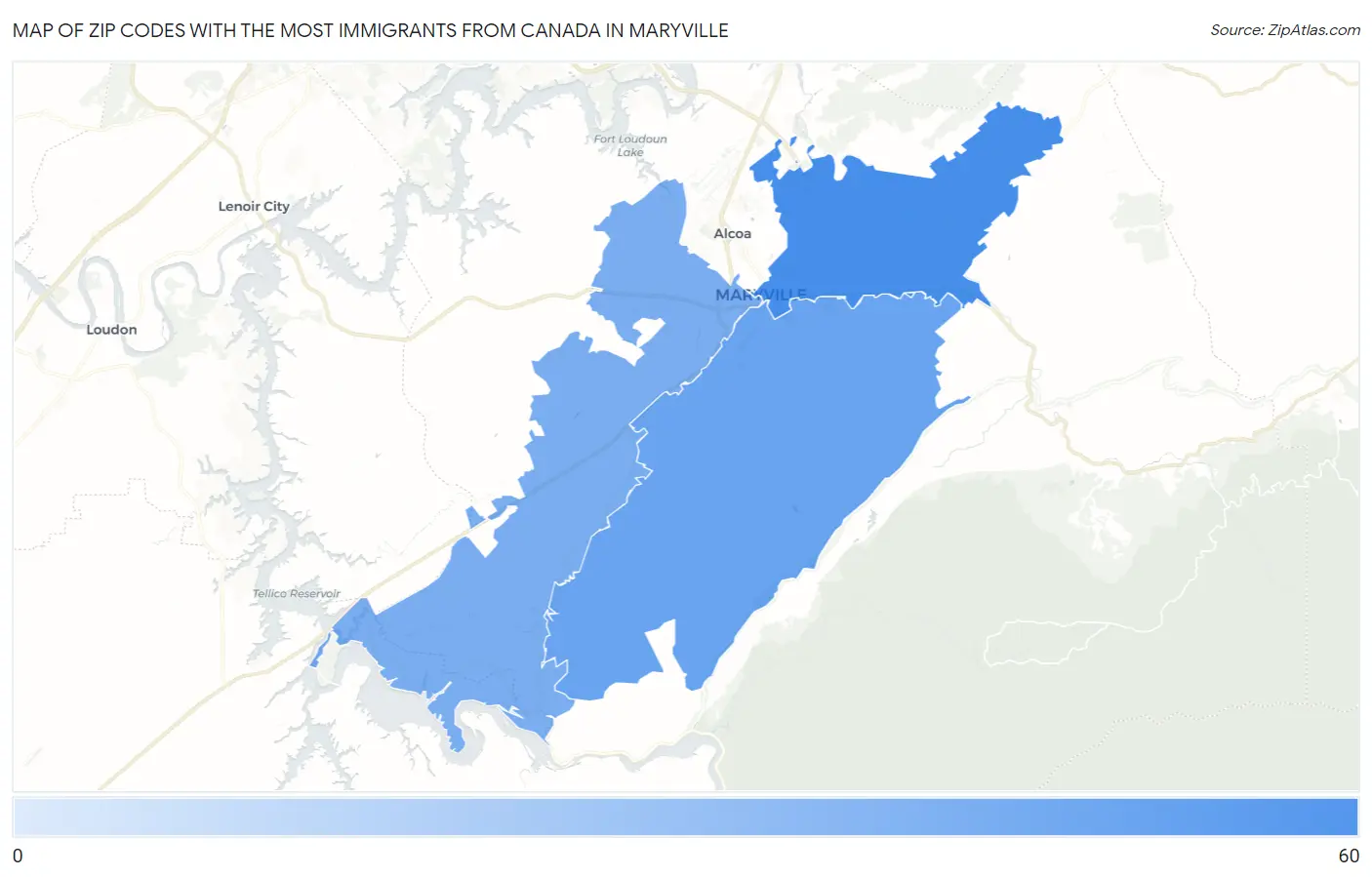 Zip Codes with the Most Immigrants from Canada in Maryville Map