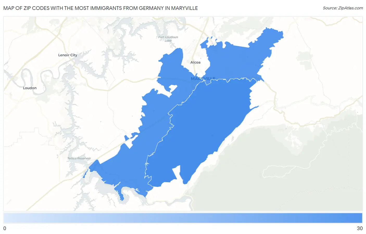 Zip Codes with the Most Immigrants from Germany in Maryville Map