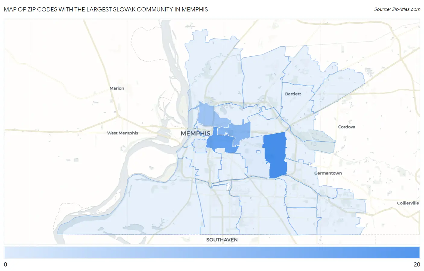 Zip Codes with the Largest Slovak Community in Memphis Map