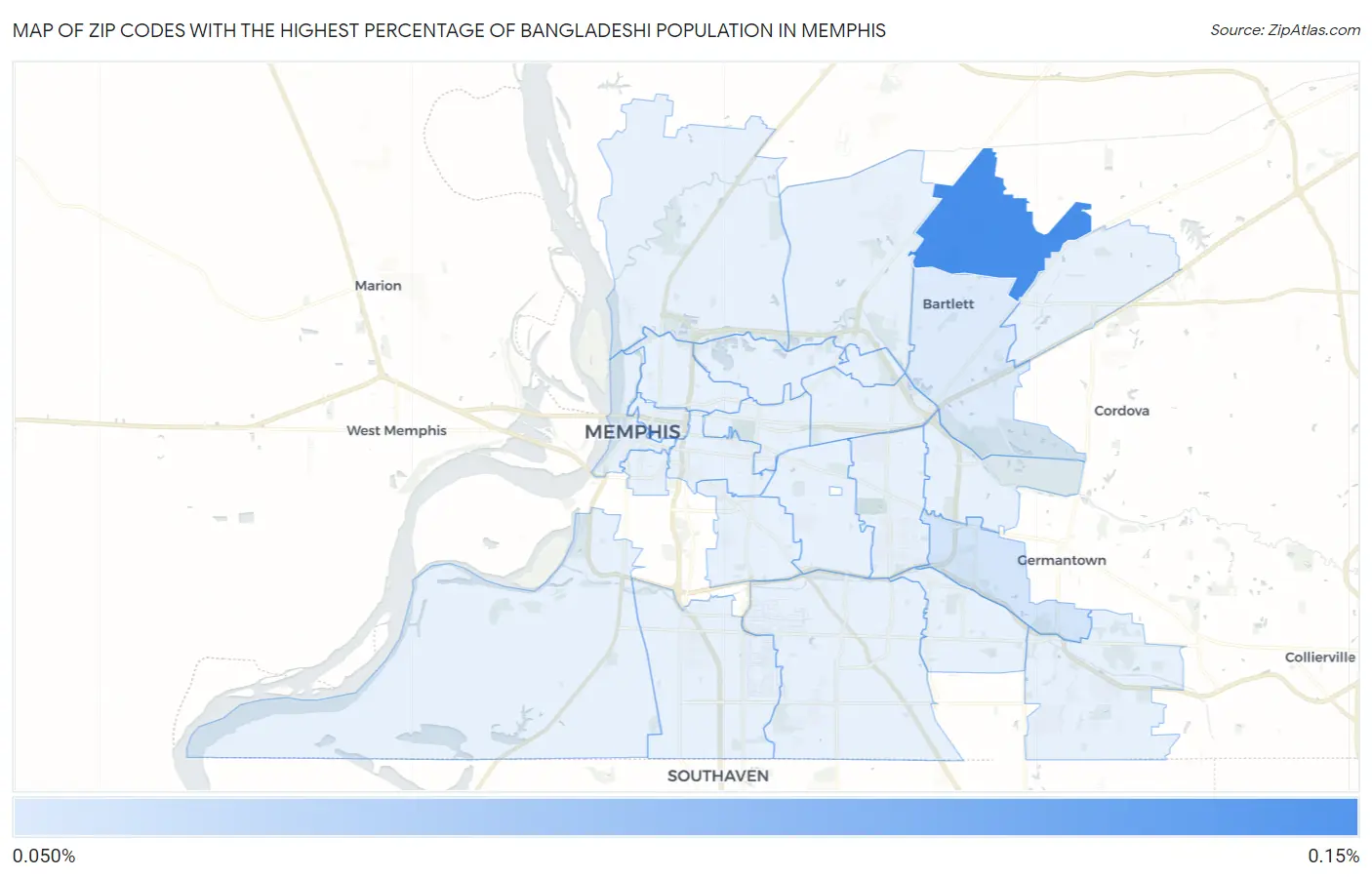 Zip Codes with the Highest Percentage of Bangladeshi Population in Memphis Map