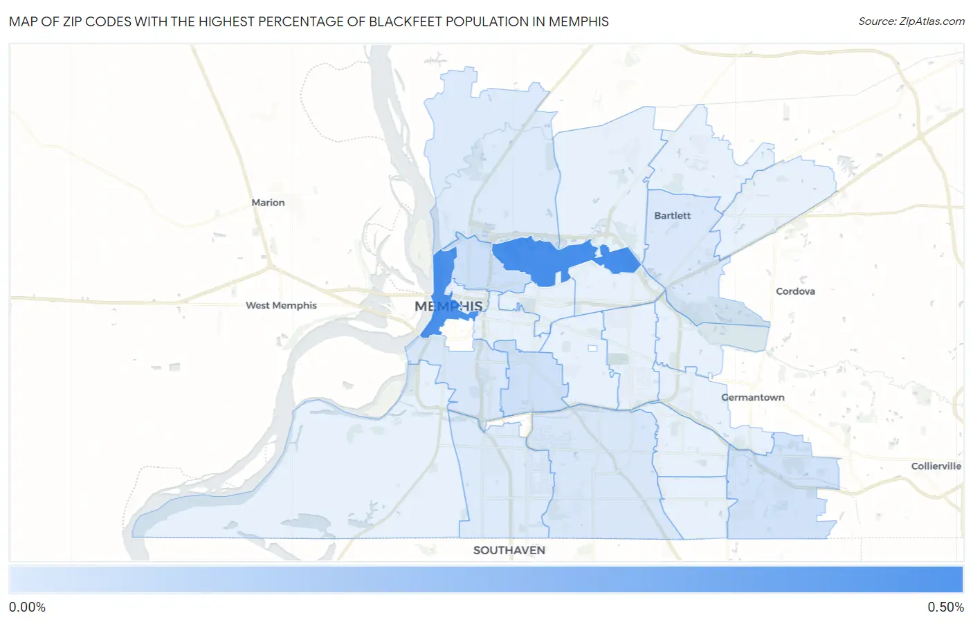 Zip Codes with the Highest Percentage of Blackfeet Population in Memphis Map