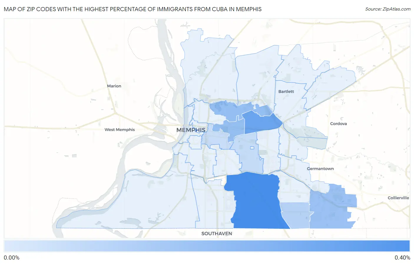 Zip Codes with the Highest Percentage of Immigrants from Cuba in Memphis Map