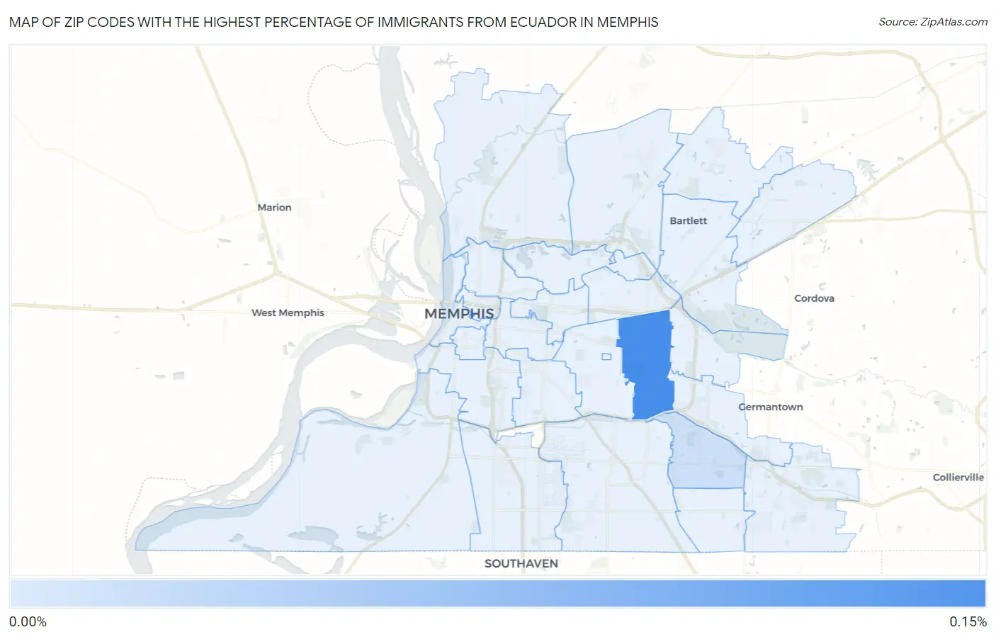 Zip Codes with the Highest Percentage of Immigrants from Ecuador in Memphis Map