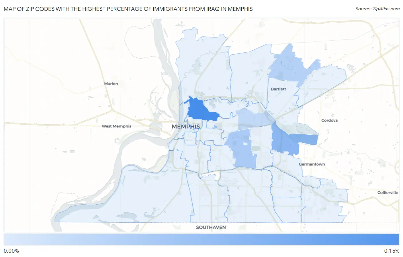 Zip Codes with the Highest Percentage of Immigrants from Iraq in Memphis Map
