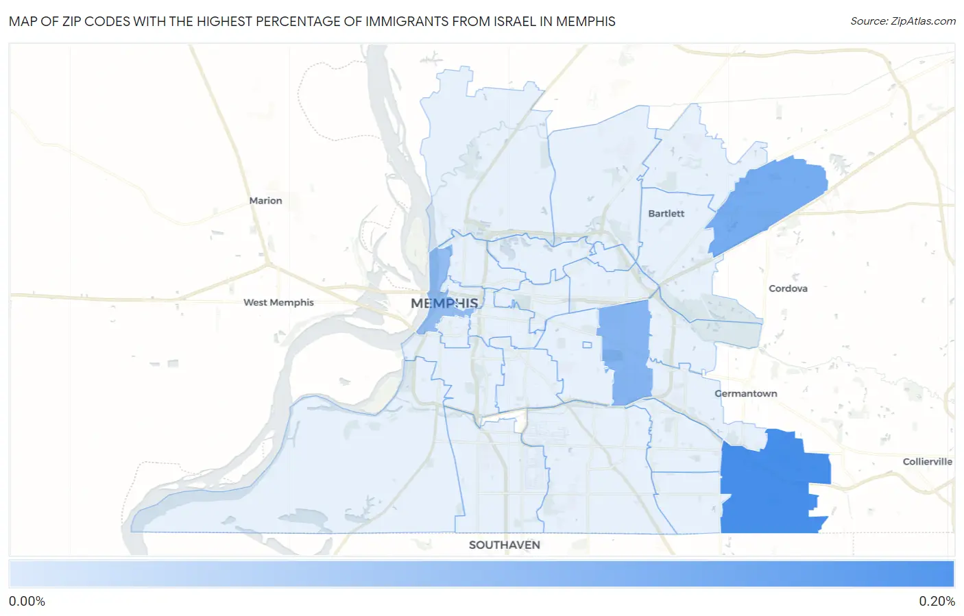 Zip Codes with the Highest Percentage of Immigrants from Israel in Memphis Map
