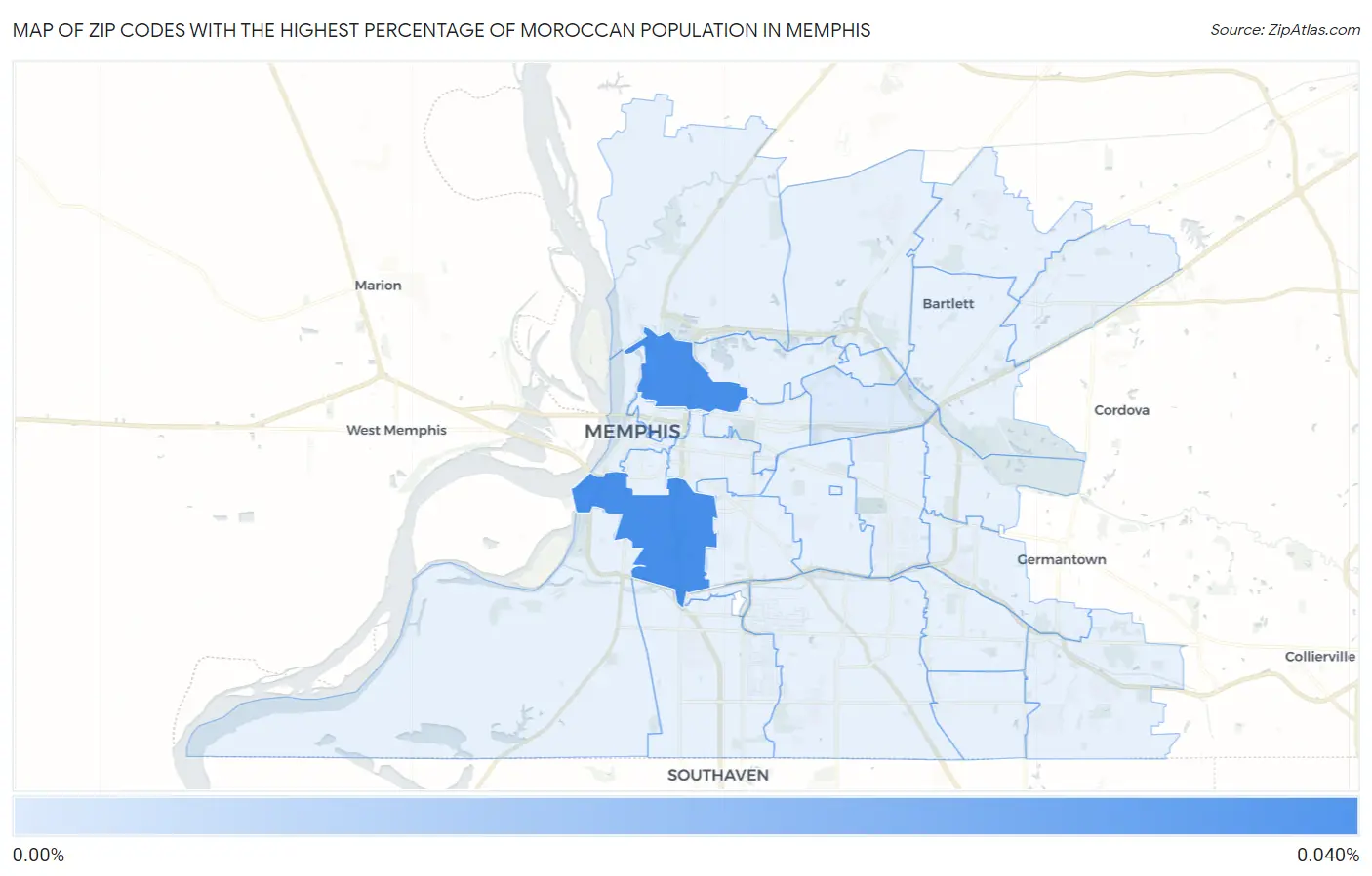 Zip Codes with the Highest Percentage of Moroccan Population in Memphis Map