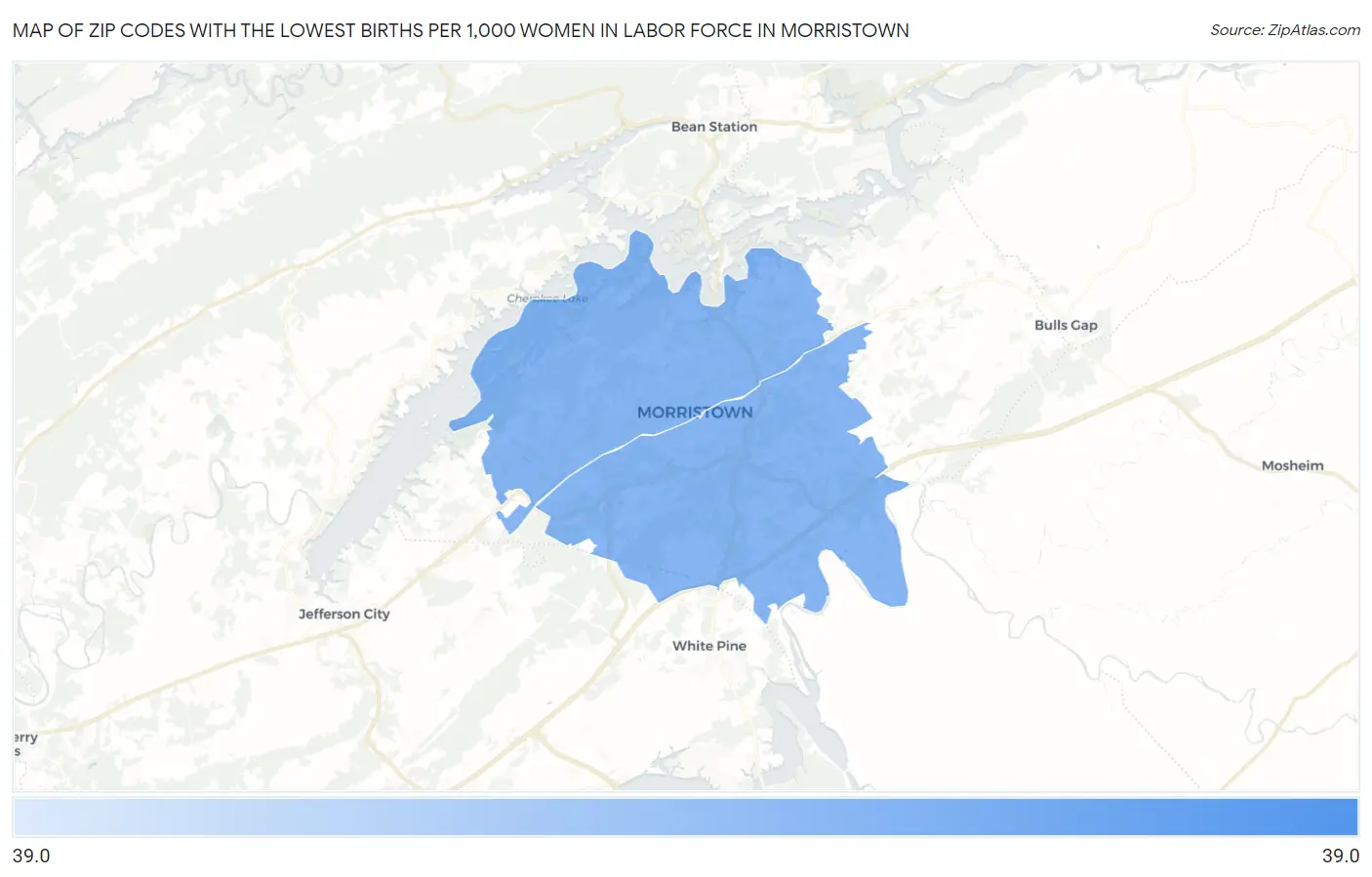 Zip Codes with the Lowest Births per 1,000 Women in Labor Force in Morristown Map