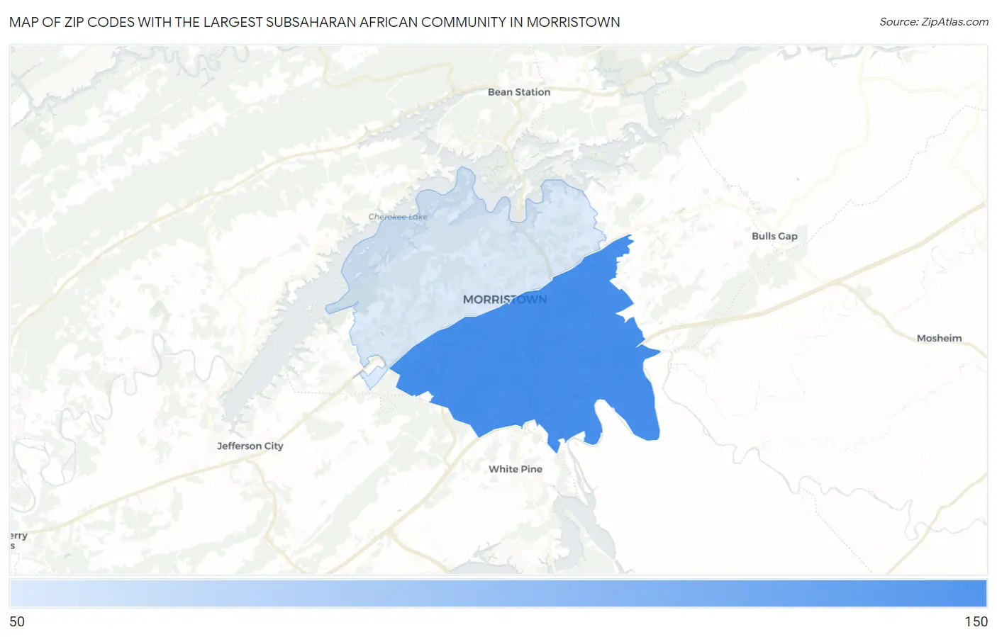 Zip Codes with the Largest Subsaharan African Community in Morristown Map