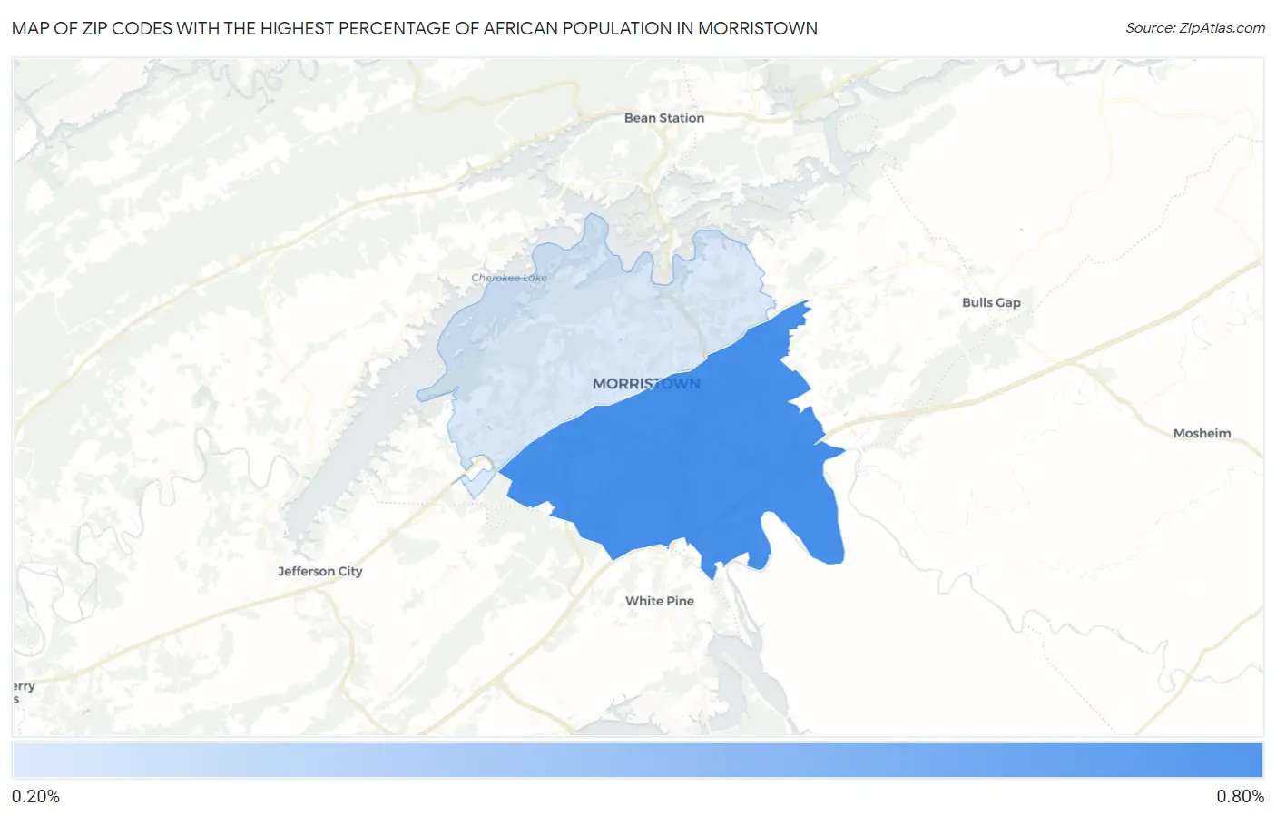 Zip Codes with the Highest Percentage of African Population in Morristown Map
