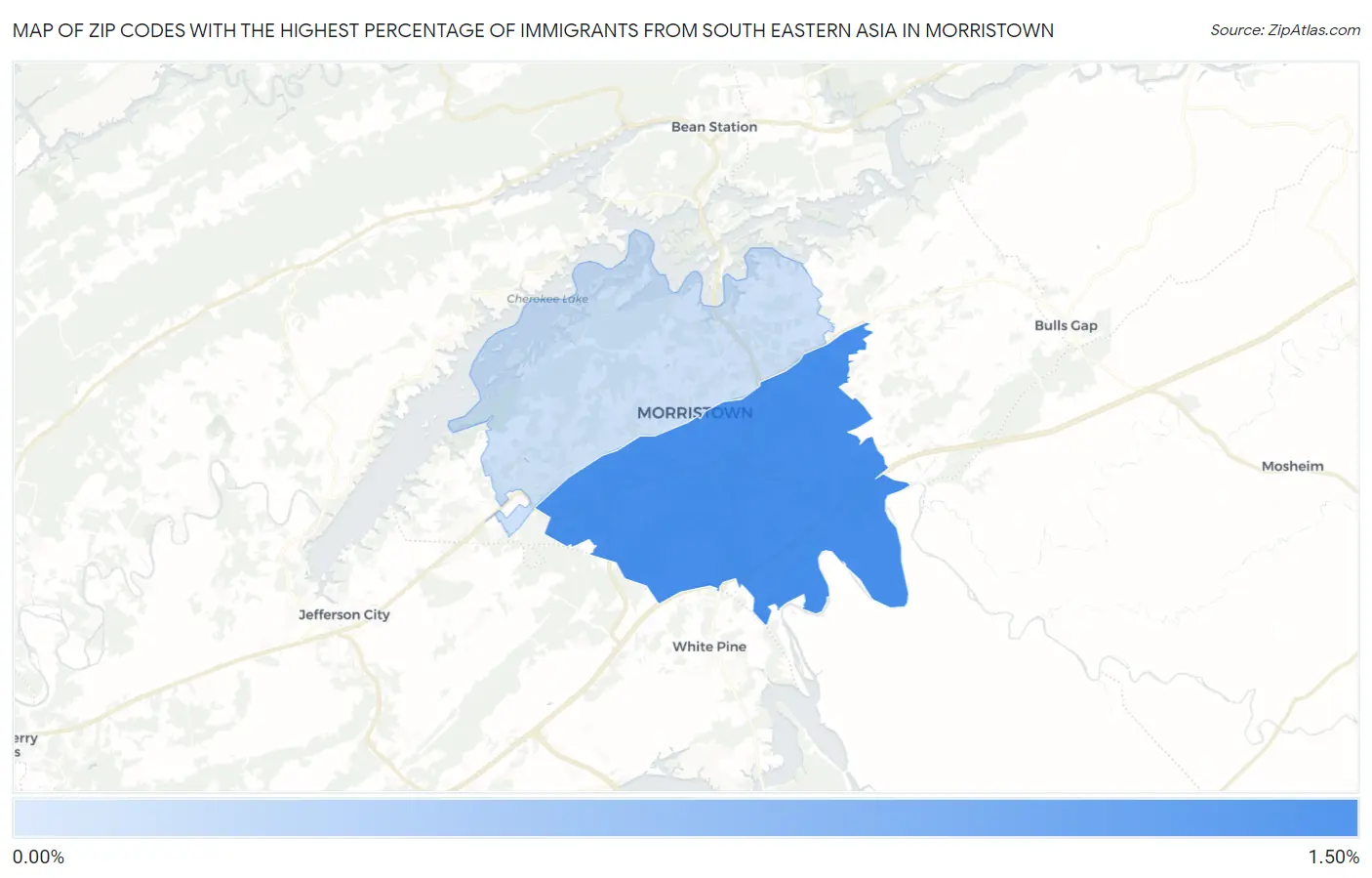 Zip Codes with the Highest Percentage of Immigrants from South Eastern Asia in Morristown Map
