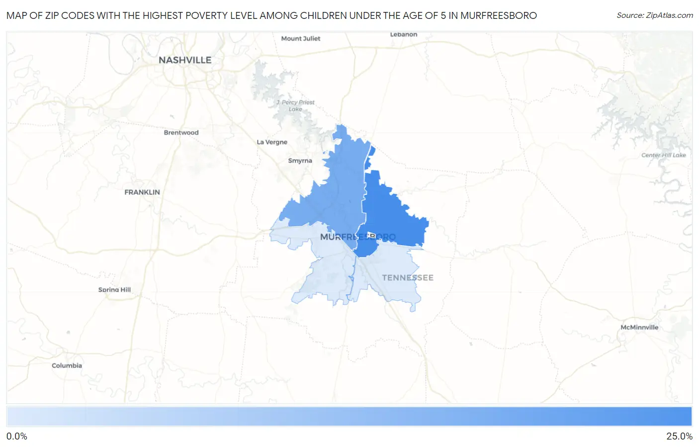 Zip Codes with the Highest Poverty Level Among Children Under the Age of 5 in Murfreesboro Map