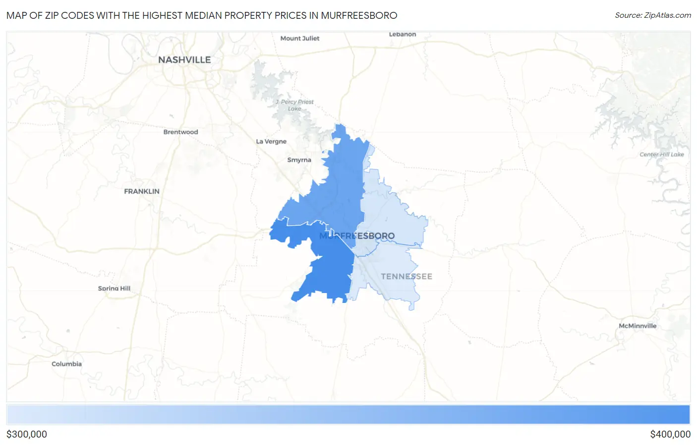 Zip Codes with the Highest Median Property Prices in Murfreesboro Map