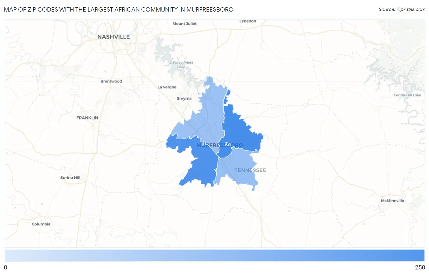 Zip Codes with the Largest African Community in Murfreesboro Map
