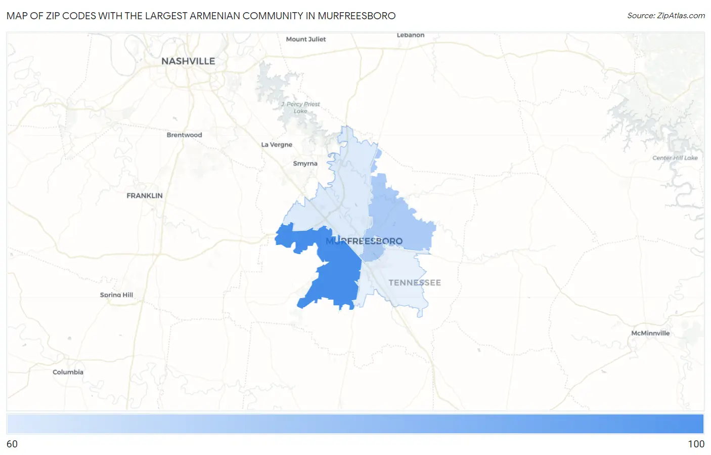 Zip Codes with the Largest Armenian Community in Murfreesboro Map