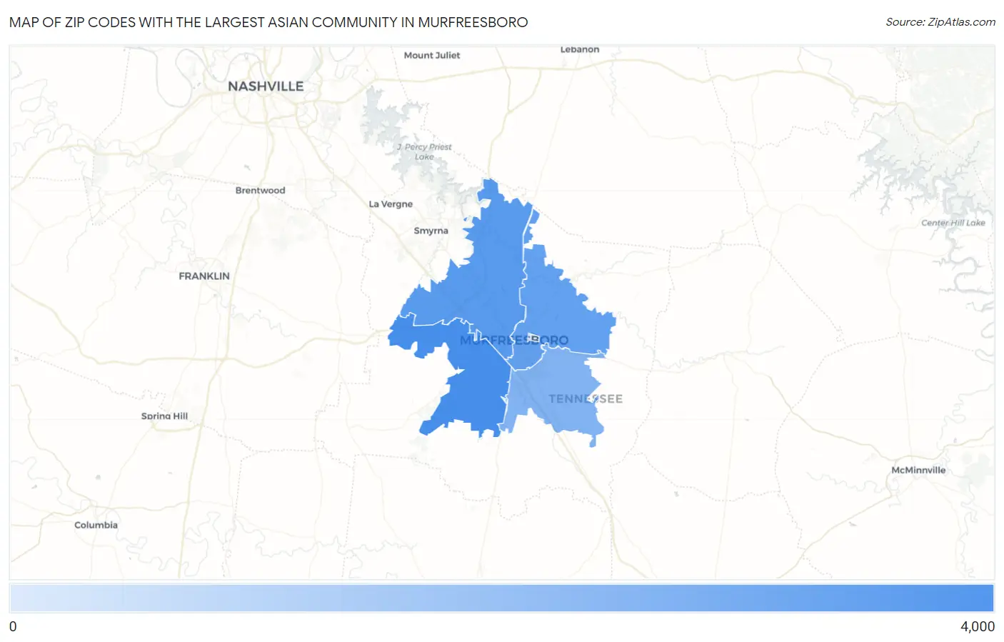 Zip Codes with the Largest Asian Community in Murfreesboro Map