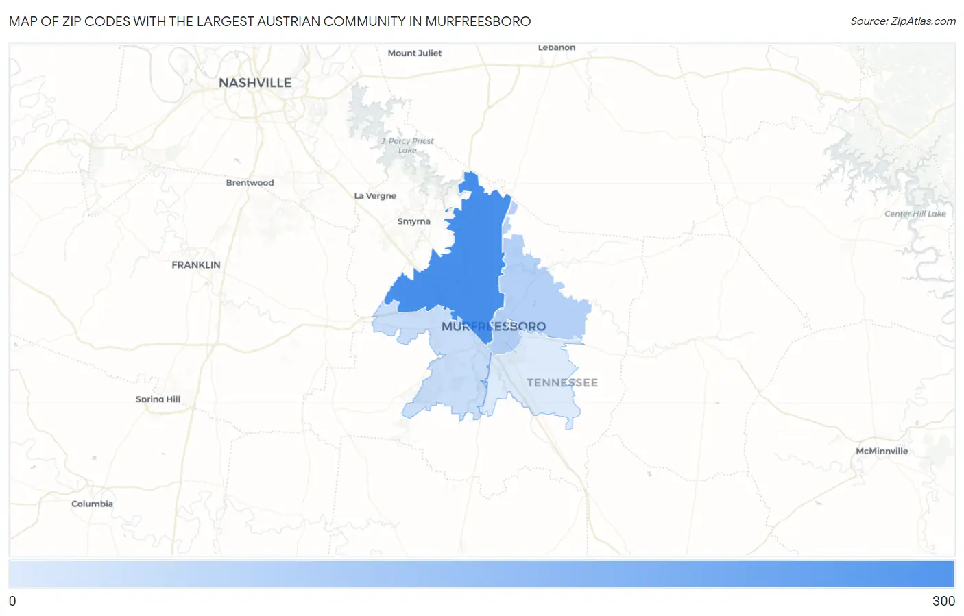 Zip Codes with the Largest Austrian Community in Murfreesboro Map