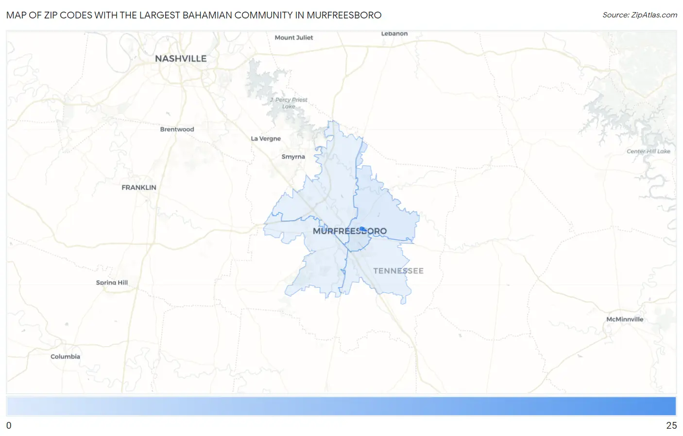 Zip Codes with the Largest Bahamian Community in Murfreesboro Map