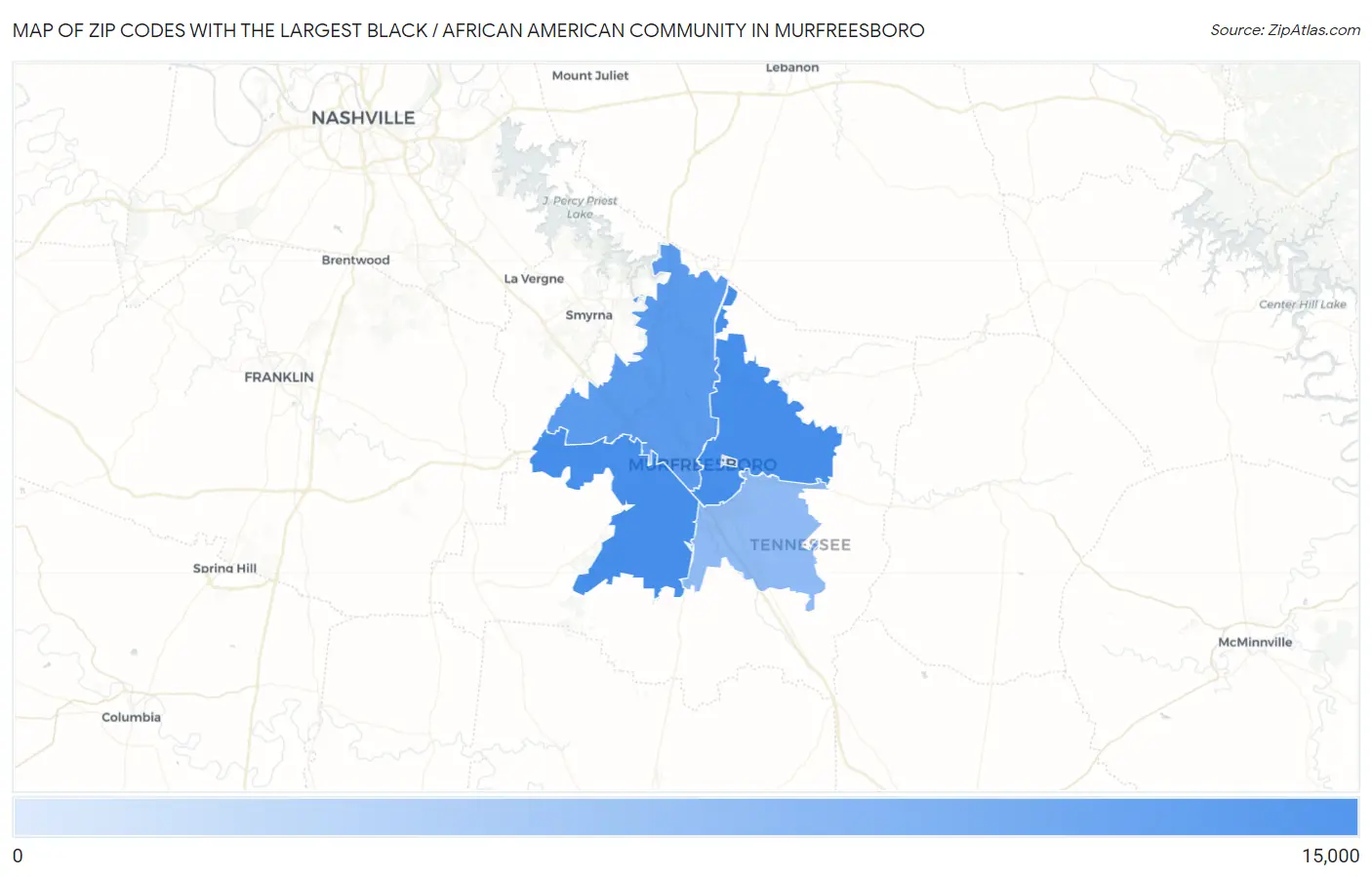 Zip Codes with the Largest Black / African American Community in Murfreesboro Map