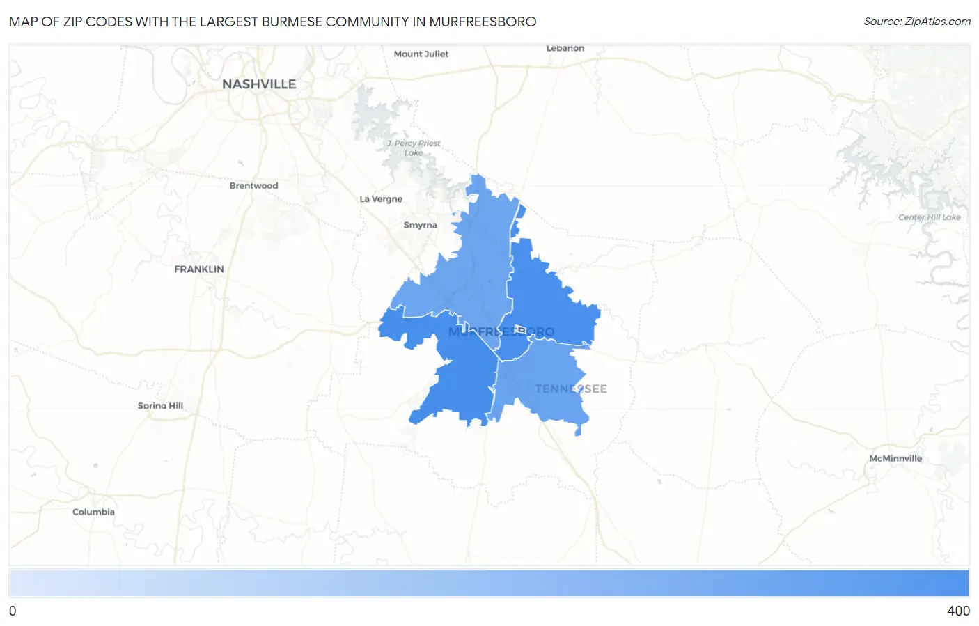 Zip Codes with the Largest Burmese Community in Murfreesboro Map