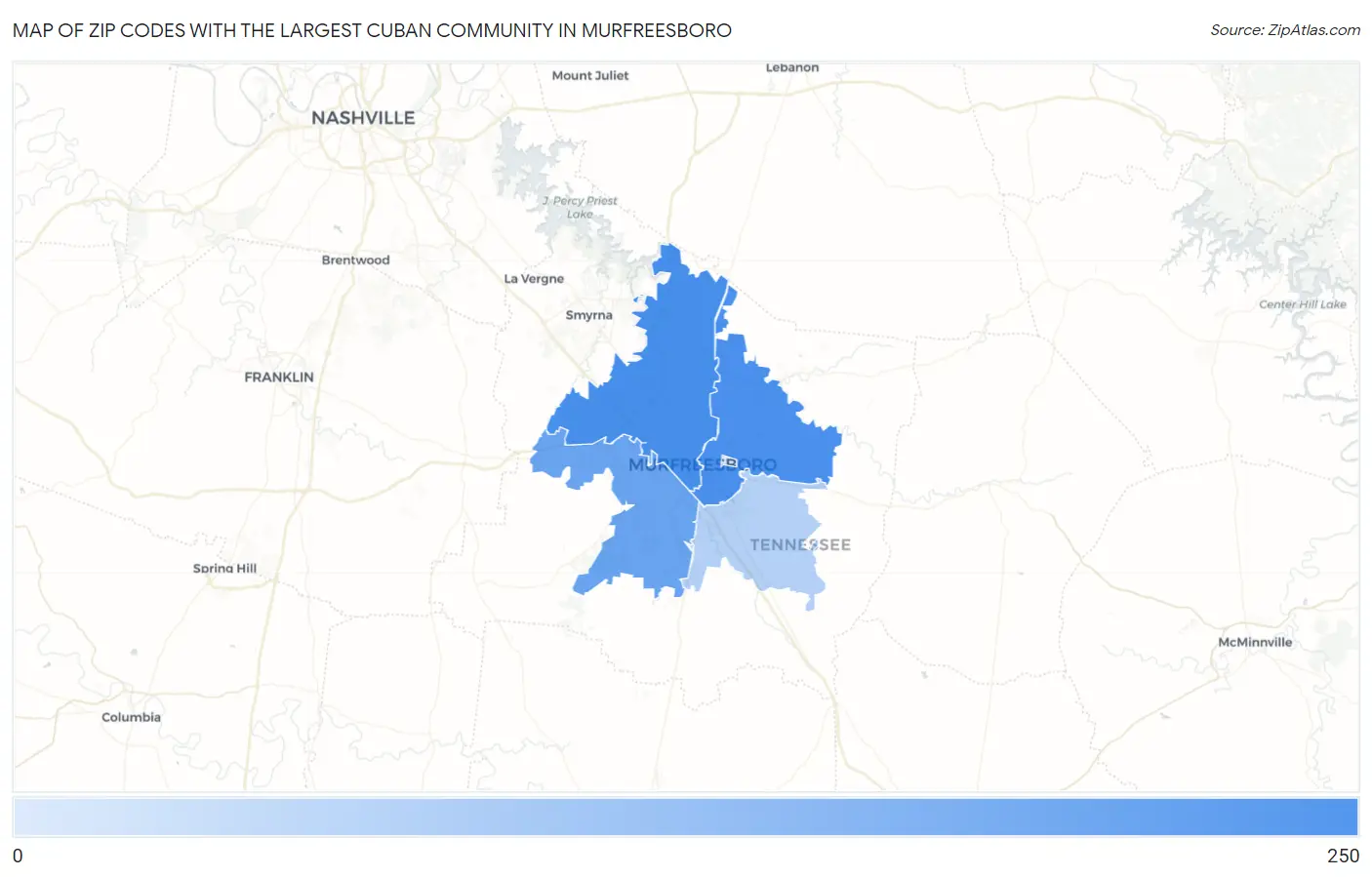 Zip Codes with the Largest Cuban Community in Murfreesboro Map
