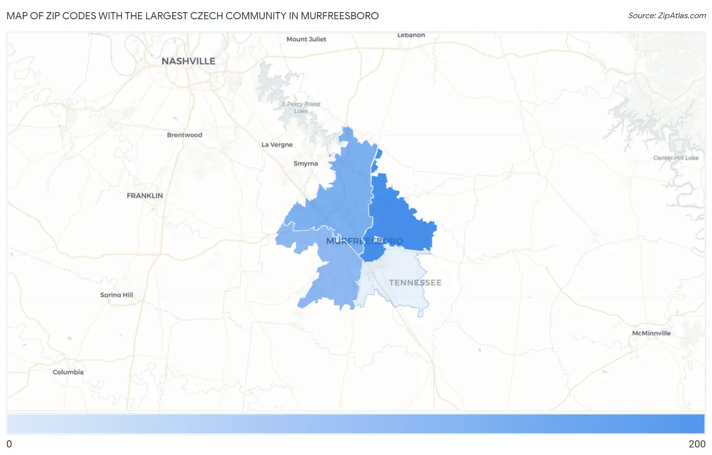 Zip Codes with the Largest Czech Community in Murfreesboro Map