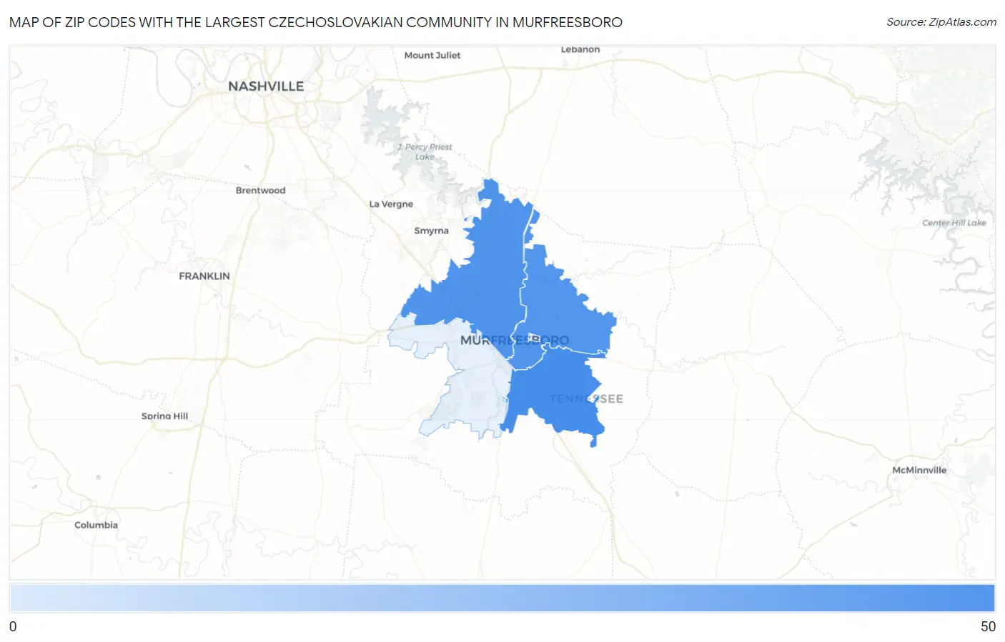 Zip Codes with the Largest Czechoslovakian Community in Murfreesboro Map