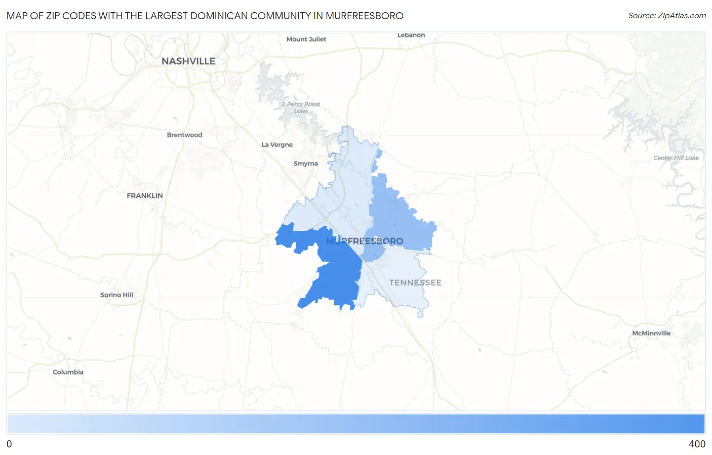 Zip Codes with the Largest Dominican Community in Murfreesboro Map