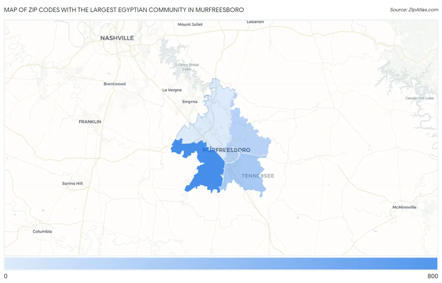 Zip Codes with the Largest Egyptian Community in Murfreesboro Map