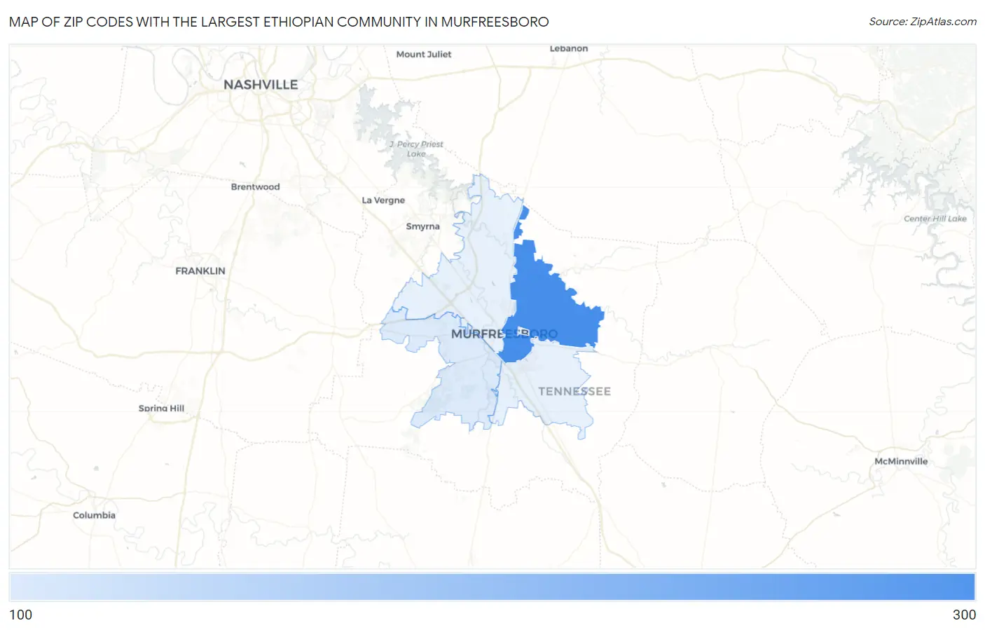 Zip Codes with the Largest Ethiopian Community in Murfreesboro Map