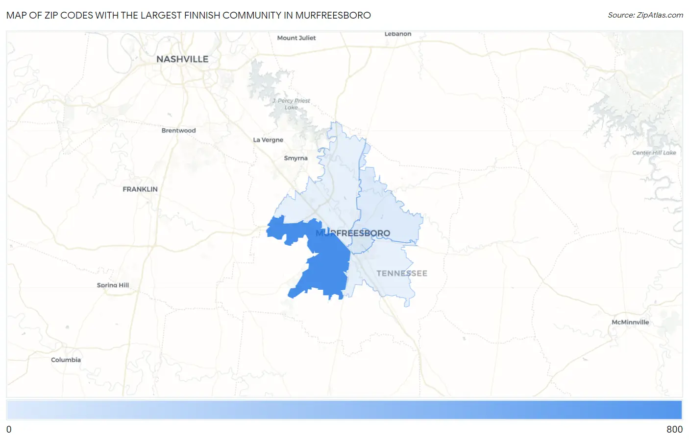 Zip Codes with the Largest Finnish Community in Murfreesboro Map