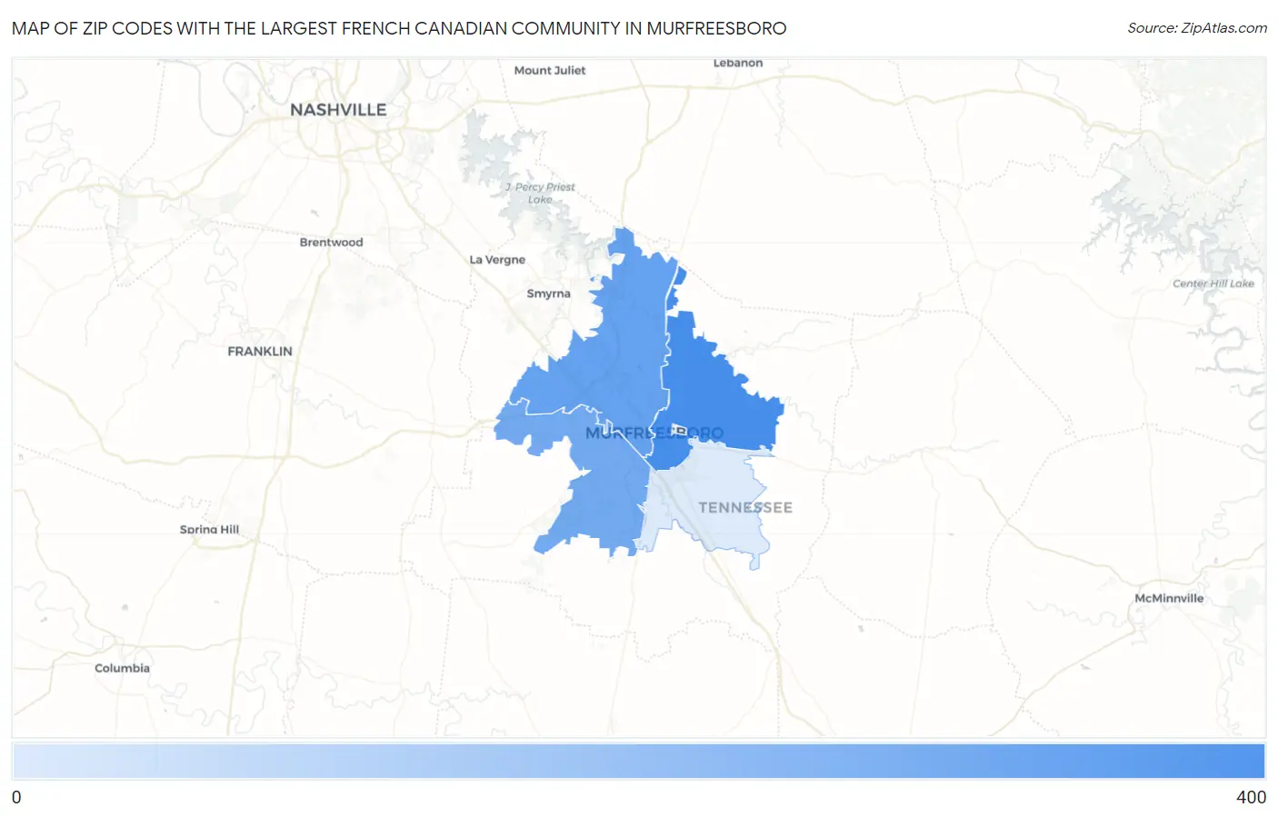Zip Codes with the Largest French Canadian Community in Murfreesboro Map