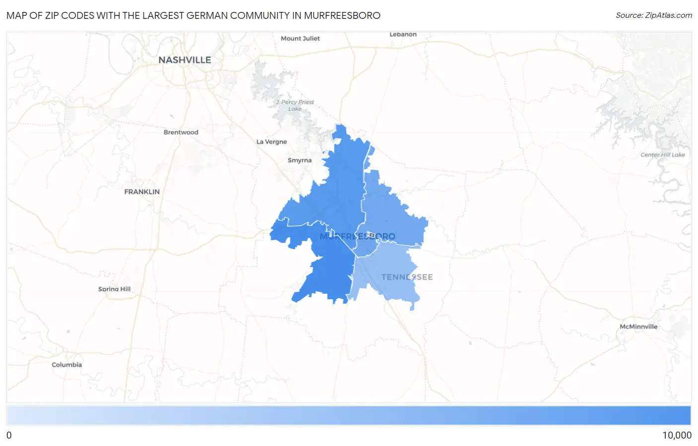 Zip Codes with the Largest German Community in Murfreesboro Map