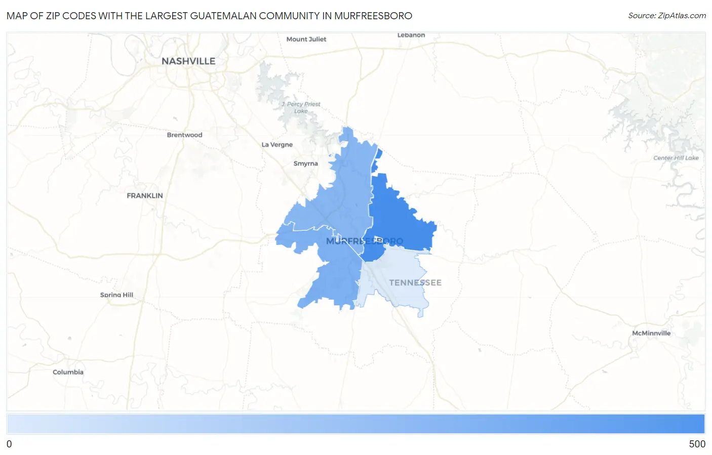 Zip Codes with the Largest Guatemalan Community in Murfreesboro Map