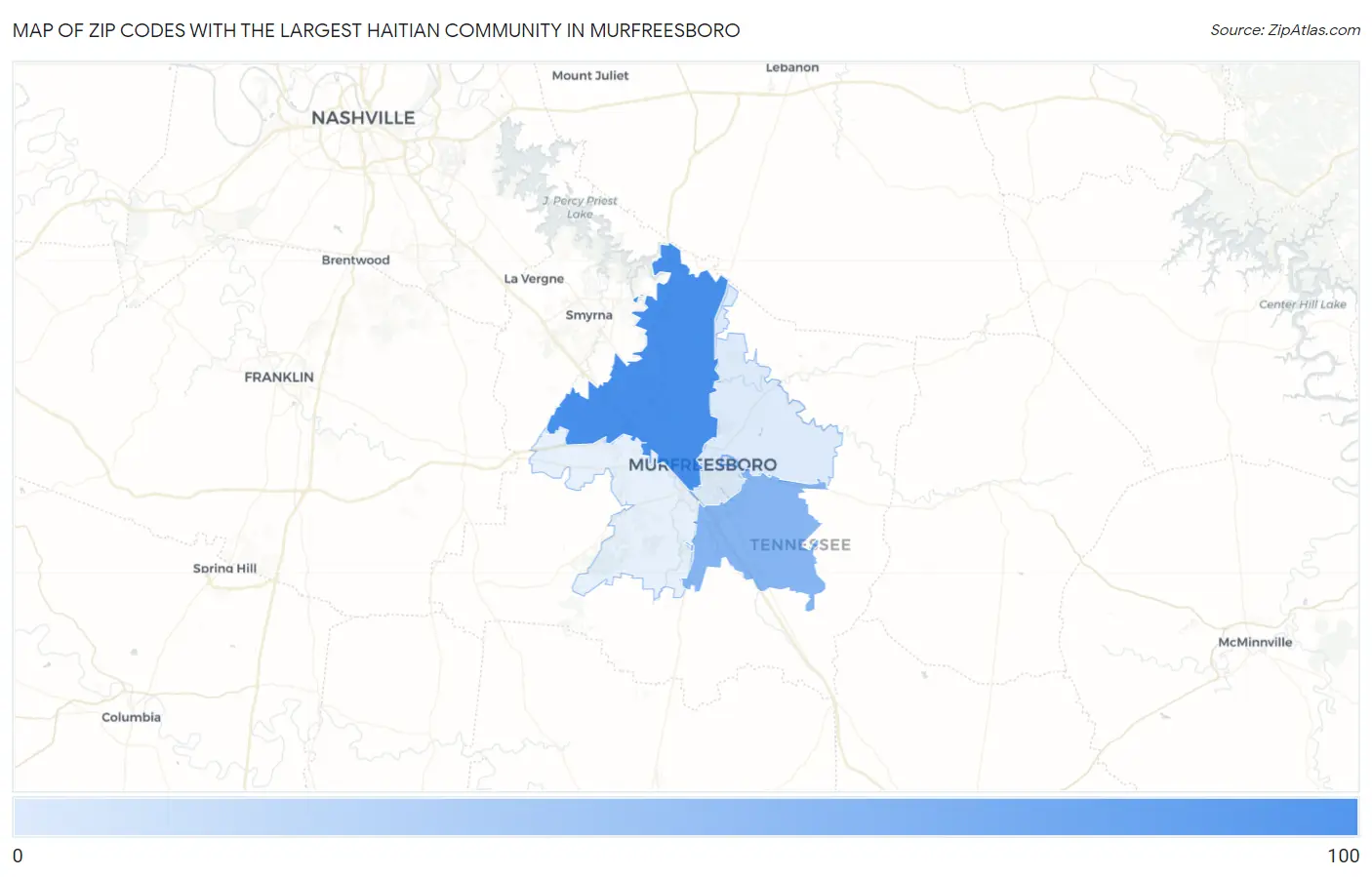 Zip Codes with the Largest Haitian Community in Murfreesboro Map