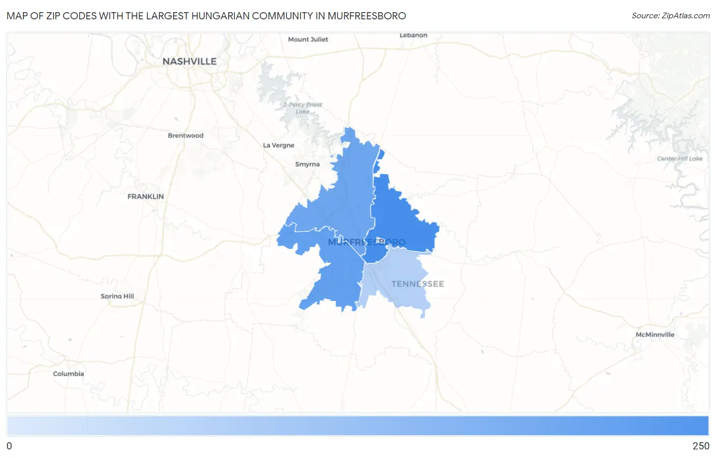 Zip Codes with the Largest Hungarian Community in Murfreesboro Map
