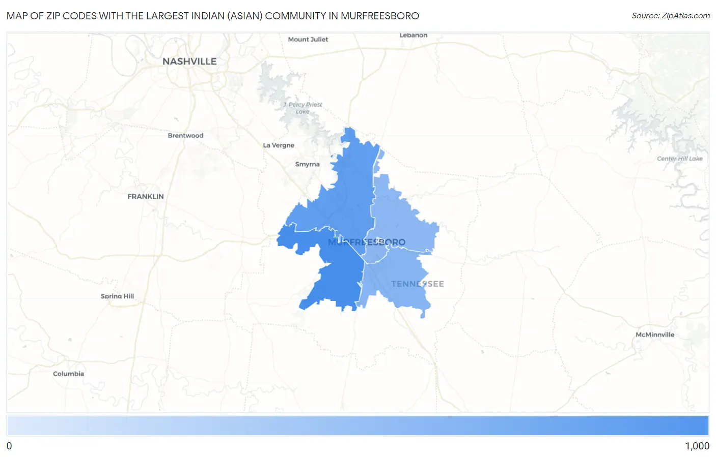 Zip Codes with the Largest Indian (Asian) Community in Murfreesboro Map
