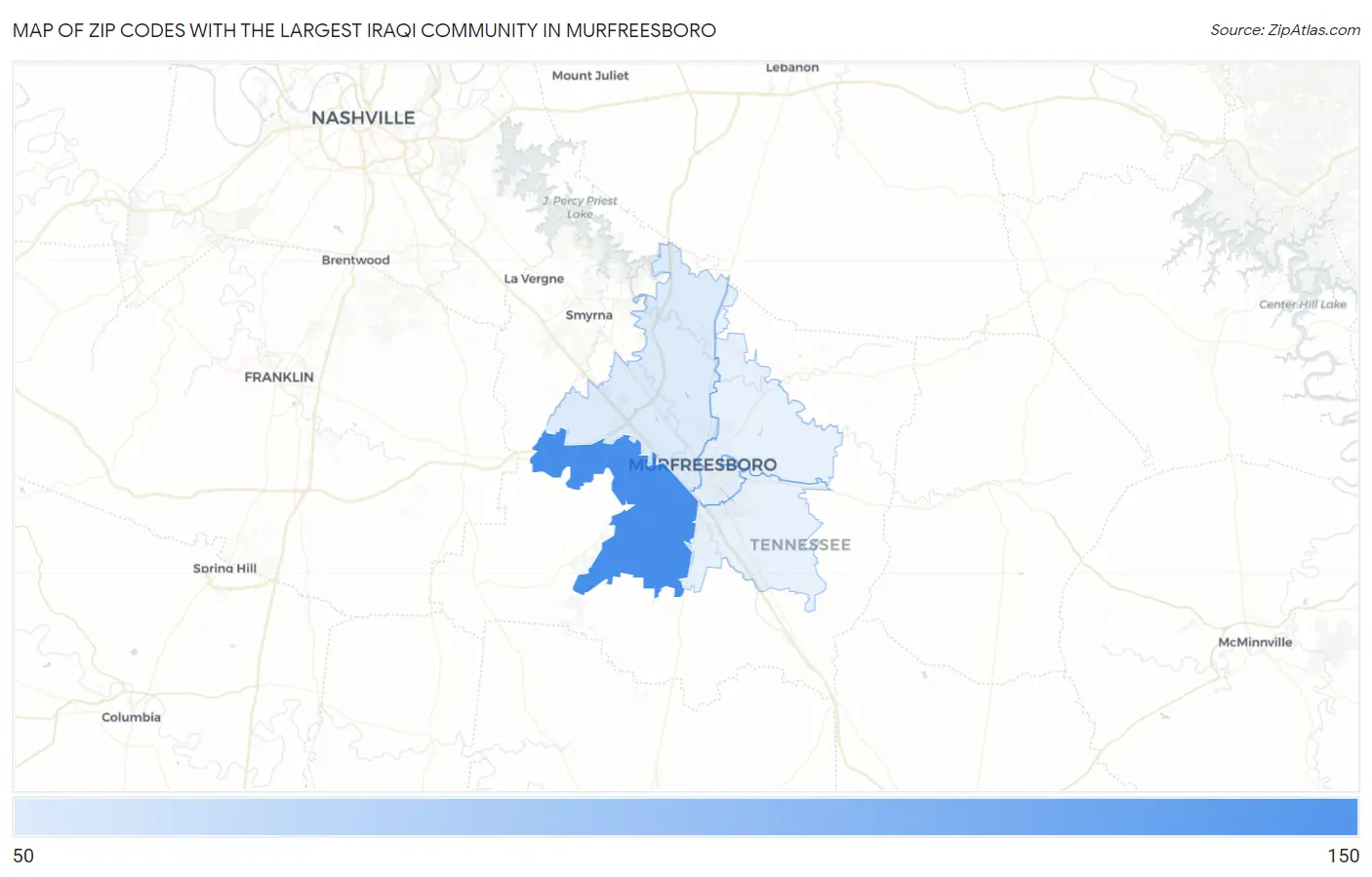 Zip Codes with the Largest Iraqi Community in Murfreesboro Map