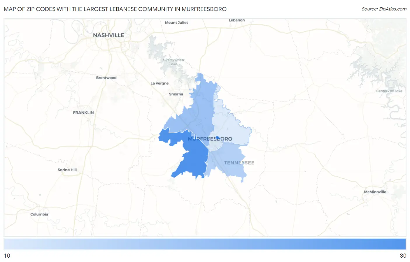 Zip Codes with the Largest Lebanese Community in Murfreesboro Map