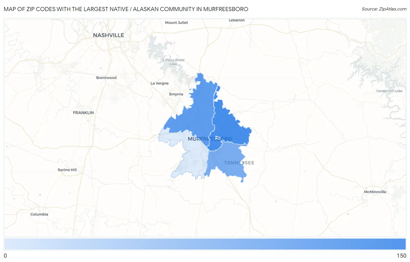 Zip Codes with the Largest Native / Alaskan Community in Murfreesboro Map