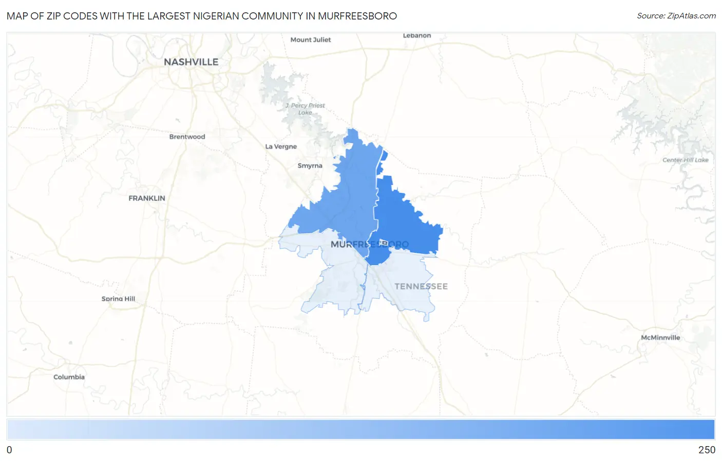 Zip Codes with the Largest Nigerian Community in Murfreesboro Map
