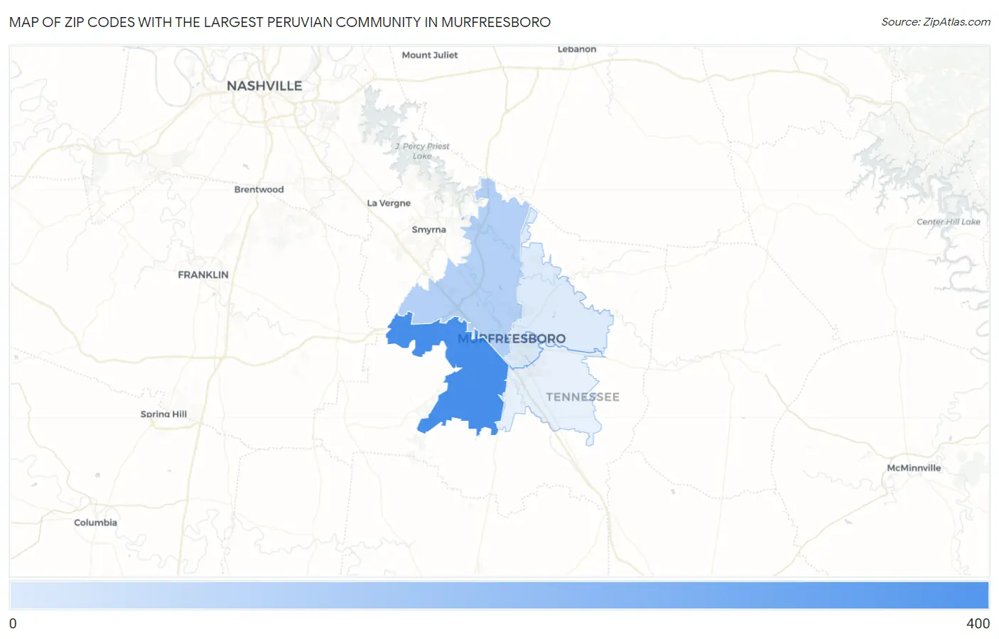 Zip Codes with the Largest Peruvian Community in Murfreesboro Map