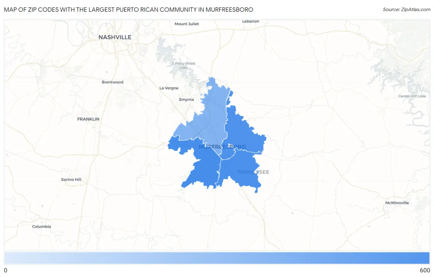 Zip Codes with the Largest Puerto Rican Community in Murfreesboro Map